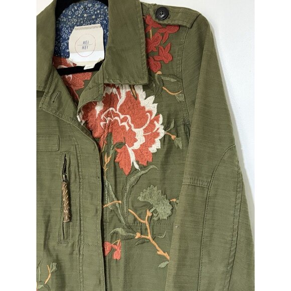 Anthropologie Hei Hei Floral Embroidered Military Green Field Jacket Size Small - Picture 3 of 12